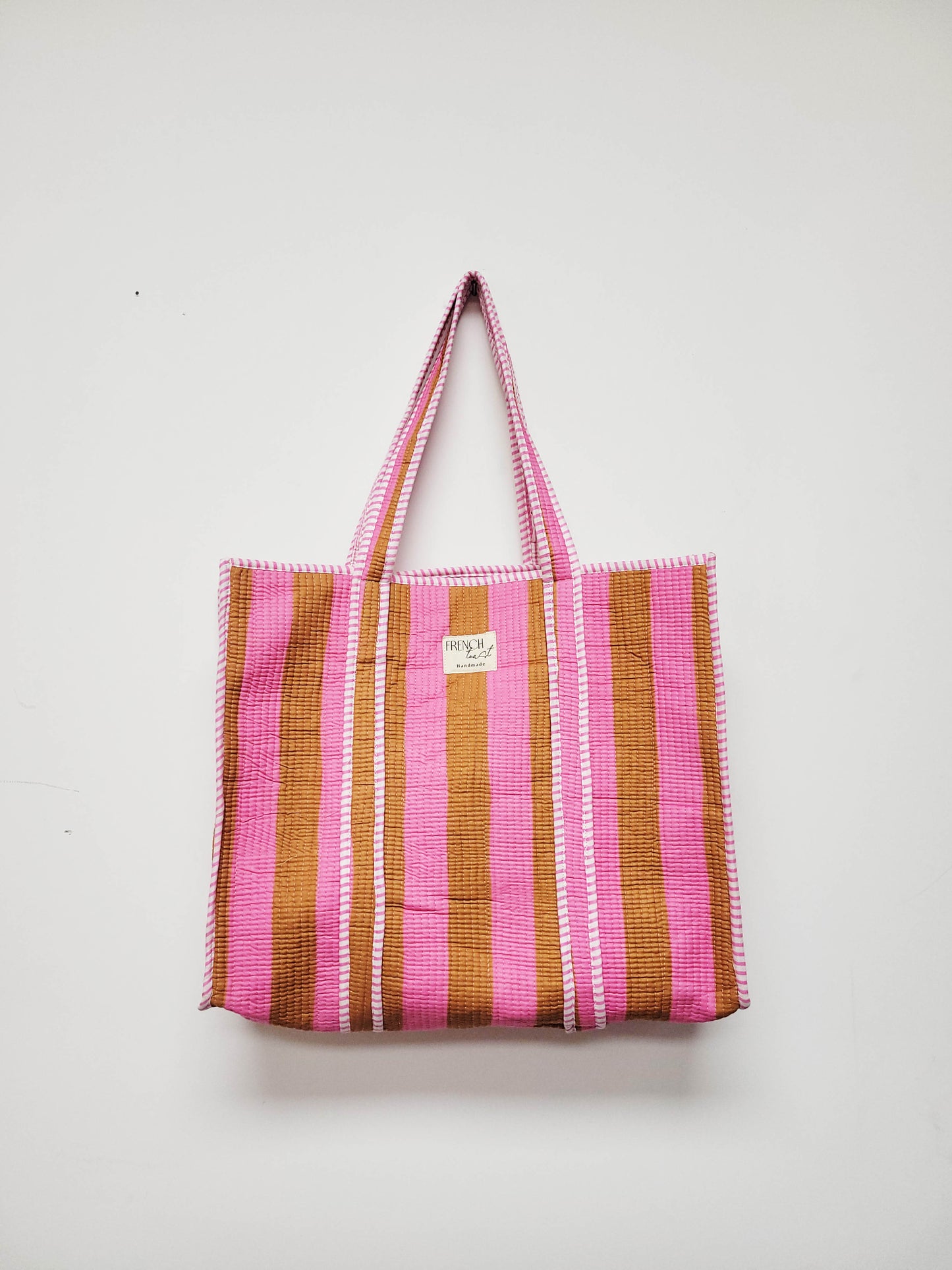 The Weekend Tote Pink Caramel Striped