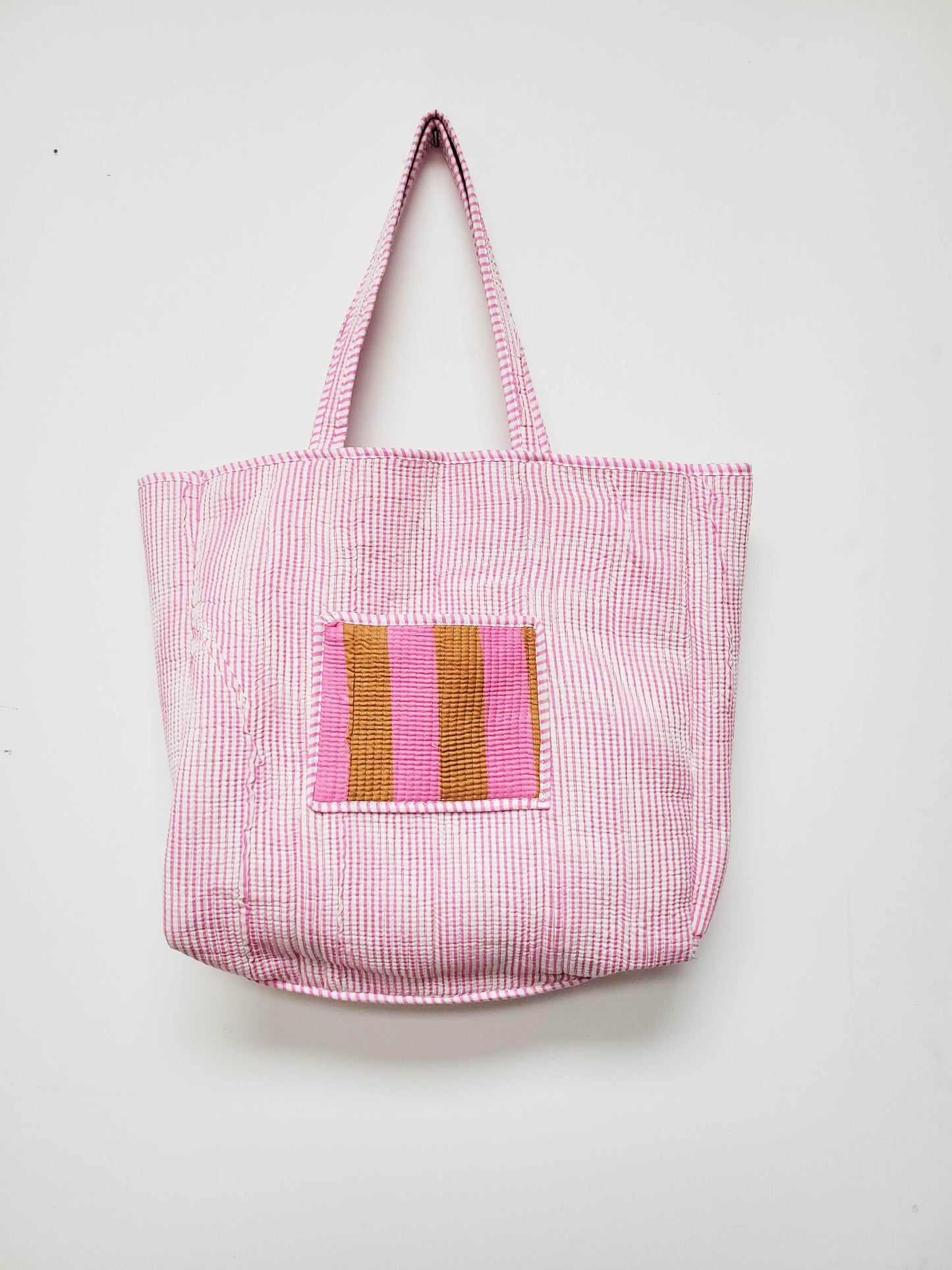 The Weekend Tote Pink Caramel Striped