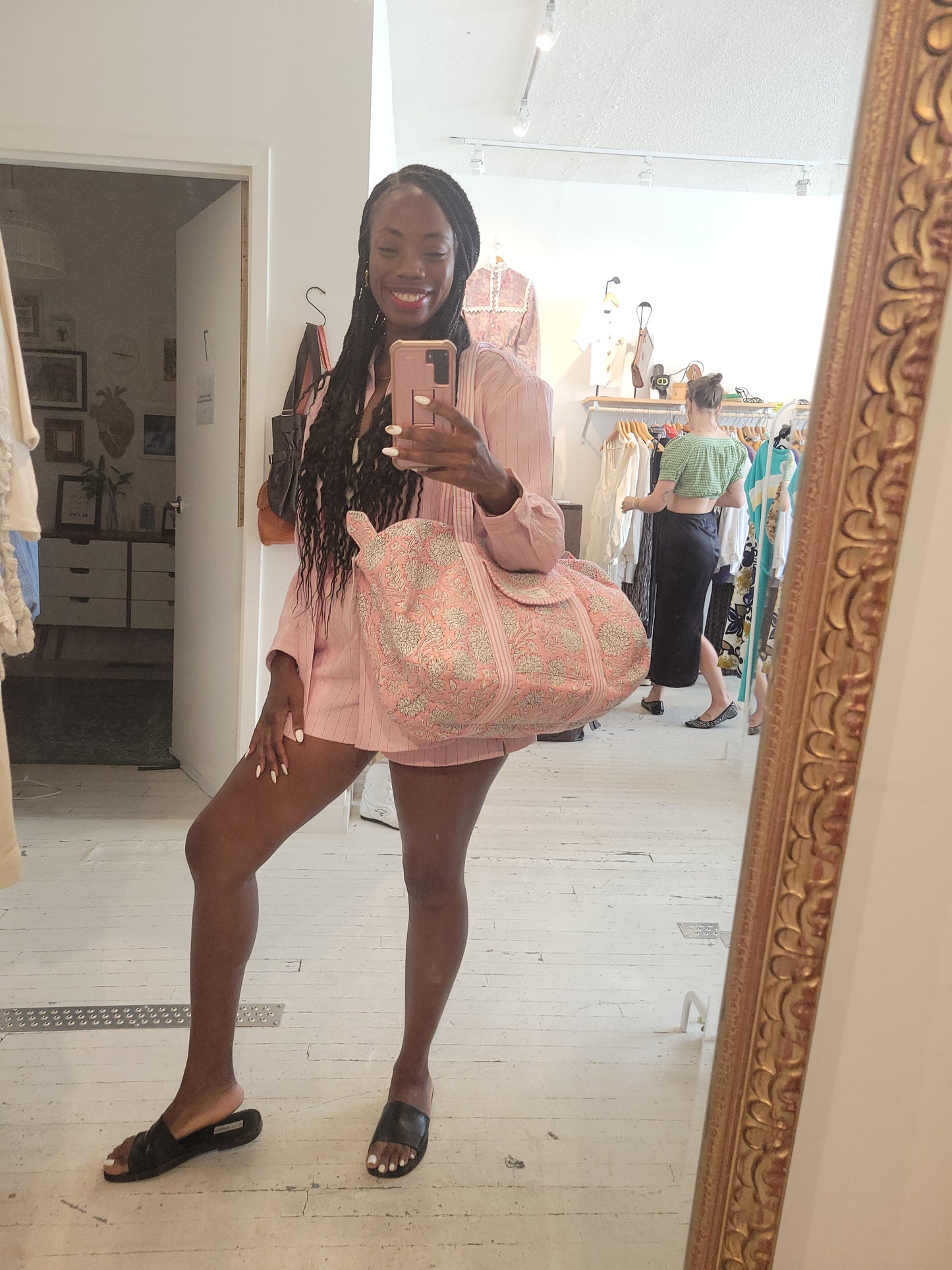 Quilted Pink White Duffle Bag