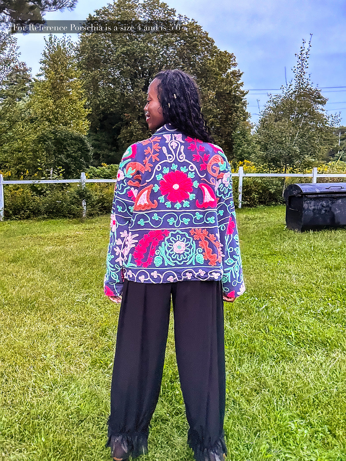 Chaqueta Paloma en índigo, rosa, verde y dorado
