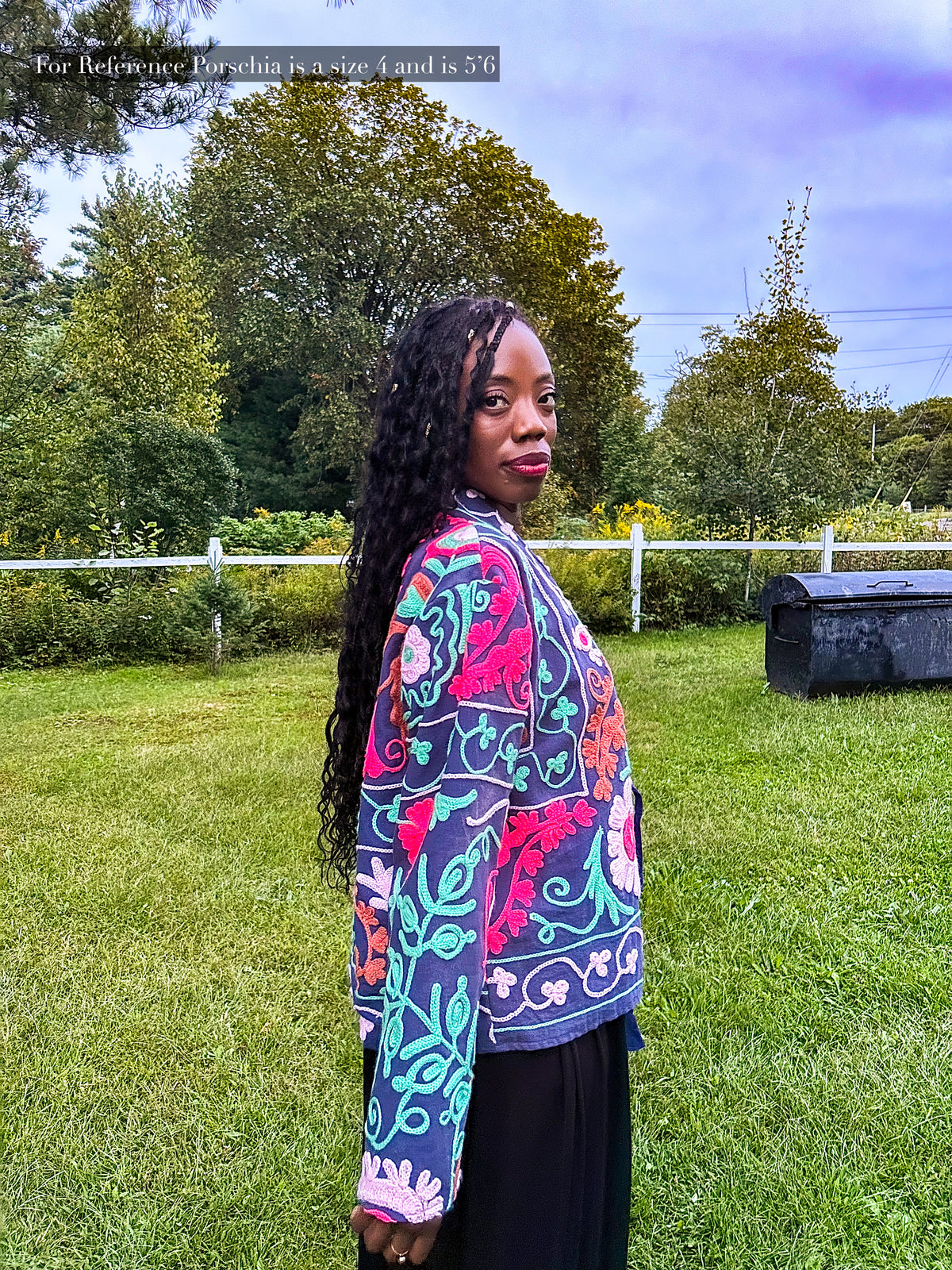 Chaqueta Paloma en índigo, rosa, verde y dorado