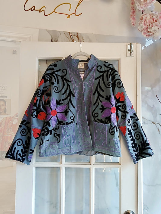 The Isla Jacket Grey, Purple, Black and Red