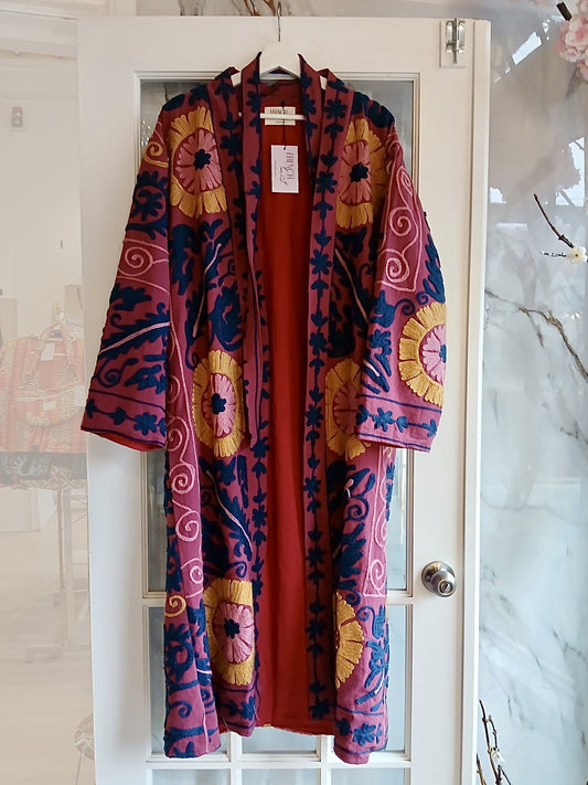 Isla Jacket Long Duster Style - Pink, Indigo and Gold