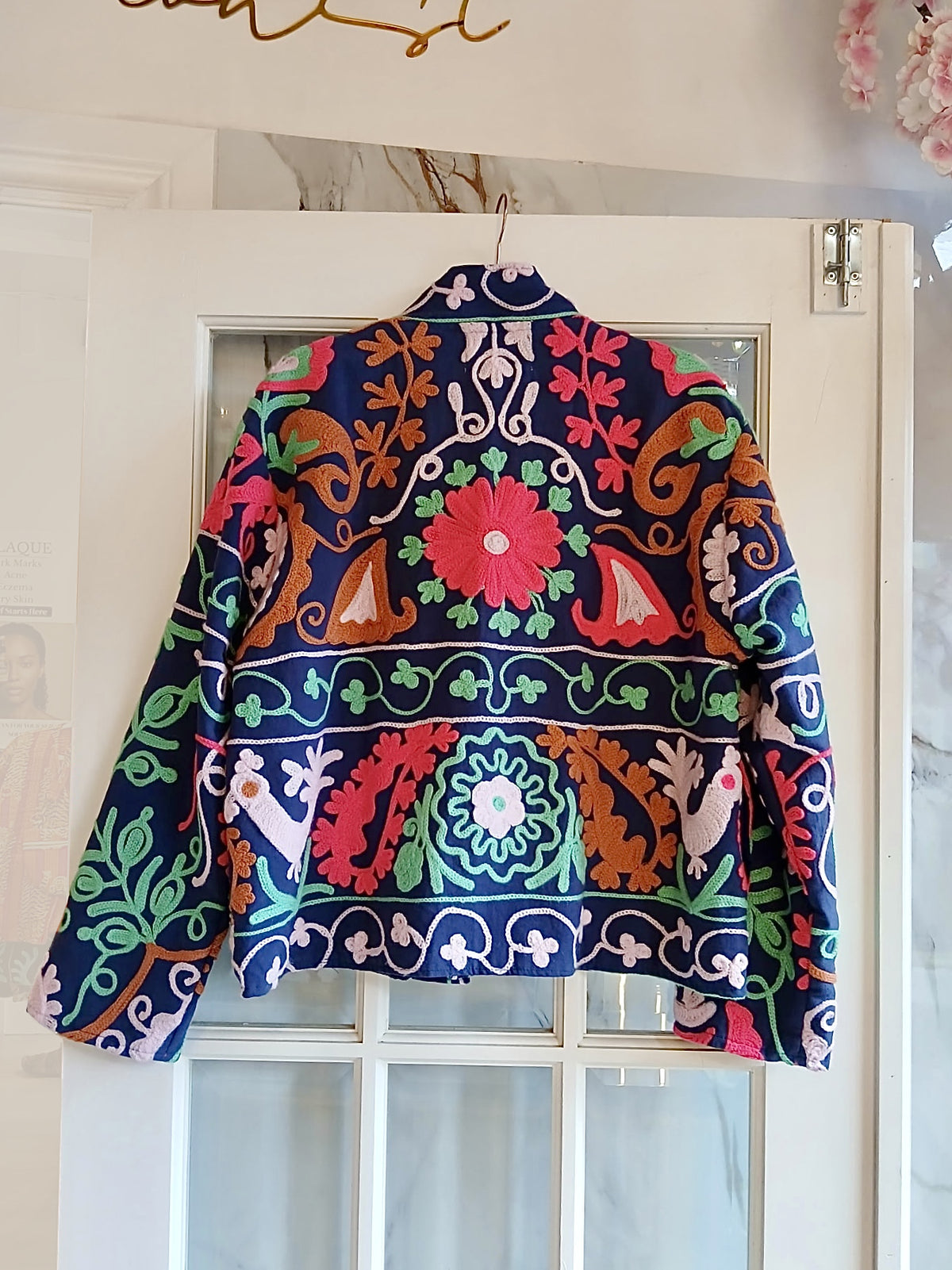 The Paloma Jacket Indigo, Pinks, Green and Gold