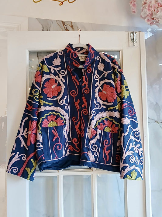 The Isla Jacket Indigo, Pinks and Green
