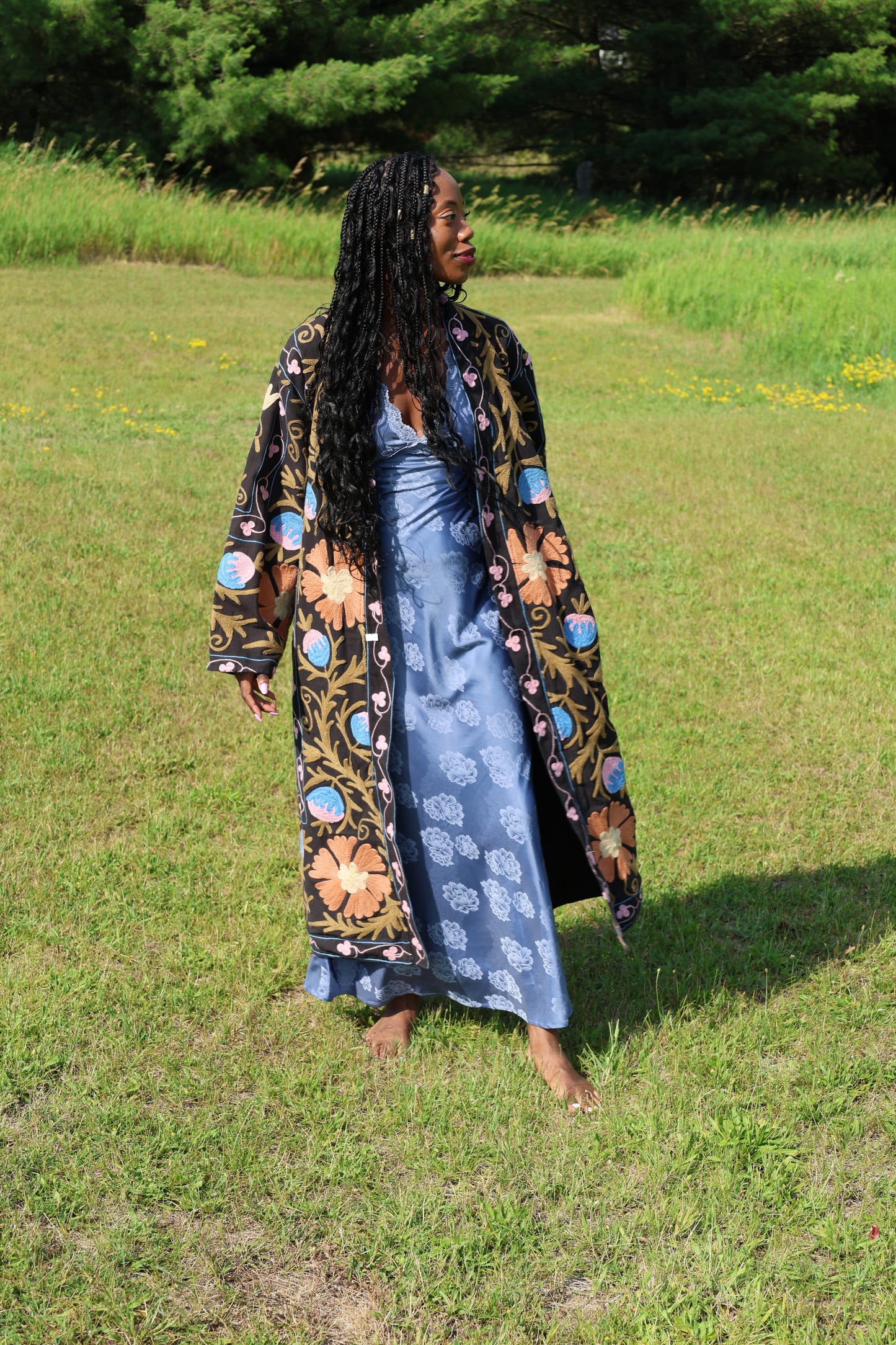 Isla Jacket Long Duster Style - Grey, Blue and Green