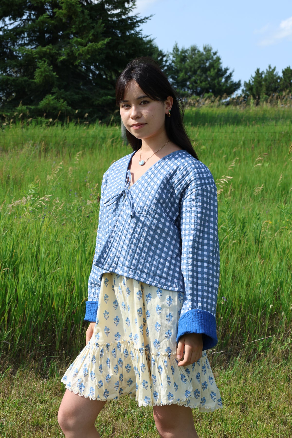 Clara Quilted Jacket Blue Gingham