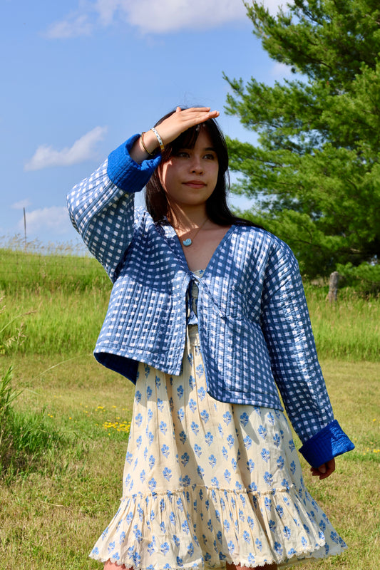 Clara Quilted Jacket Blue Gingham