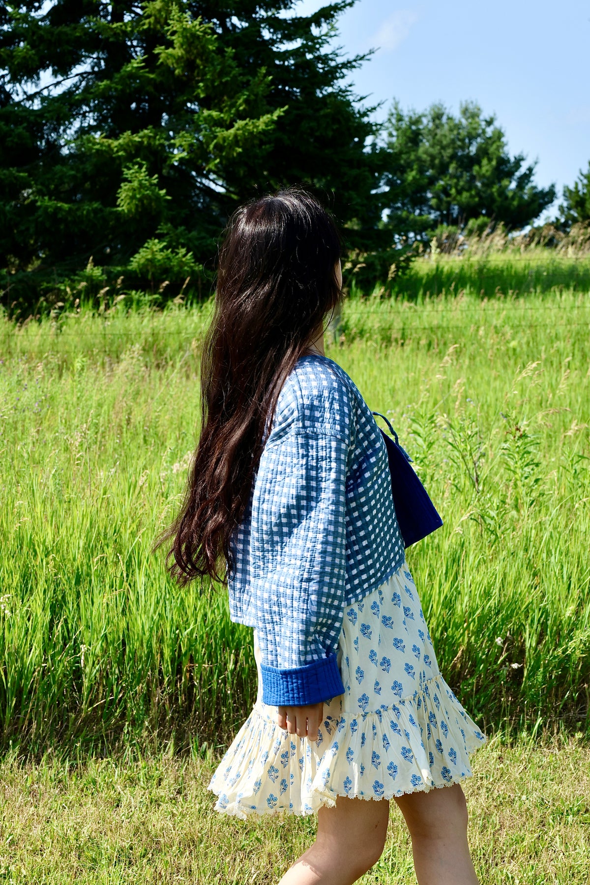 Clara Quilted Jacket Blue Gingham