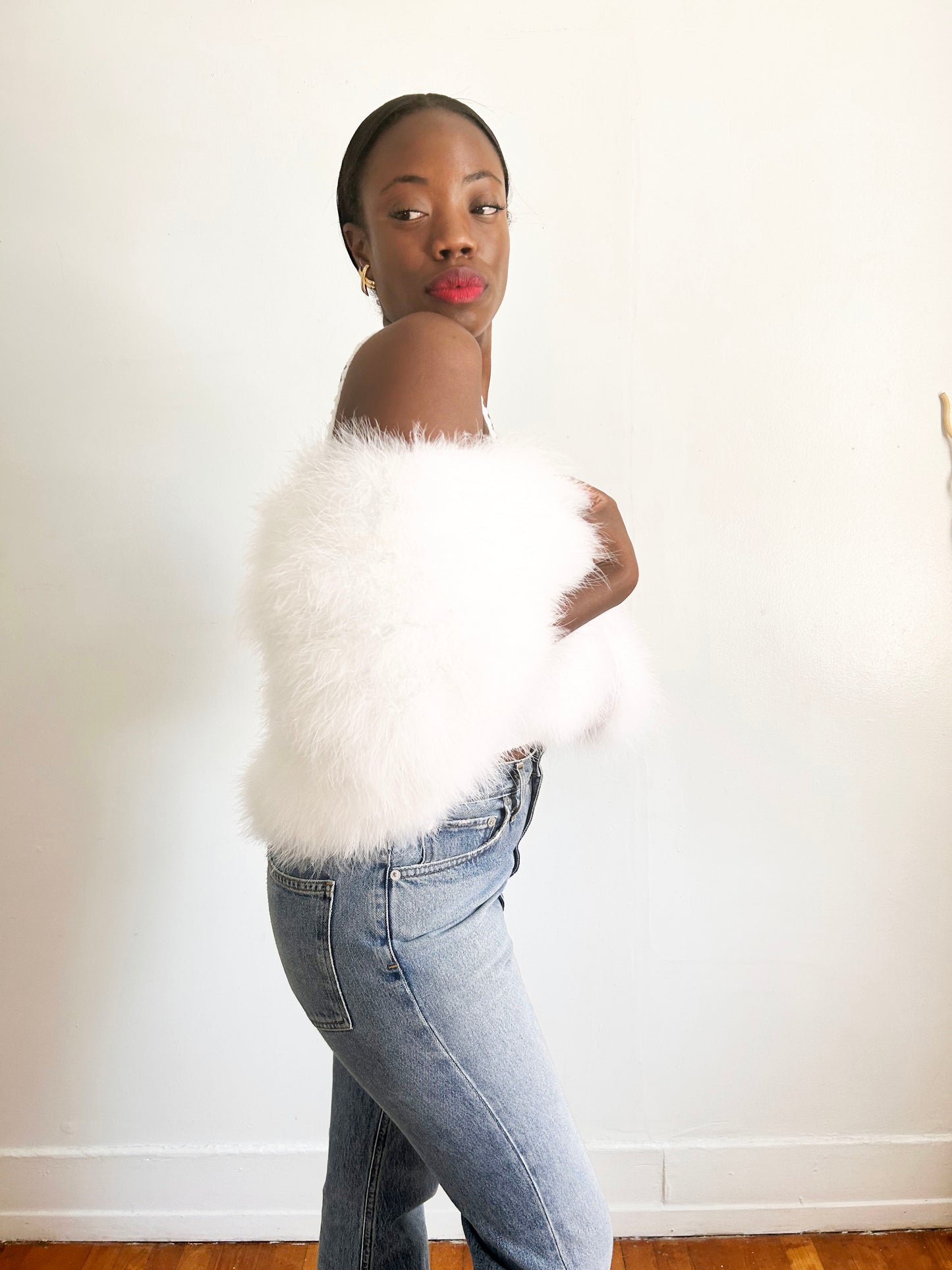 White Vintage Style Feather Shawl