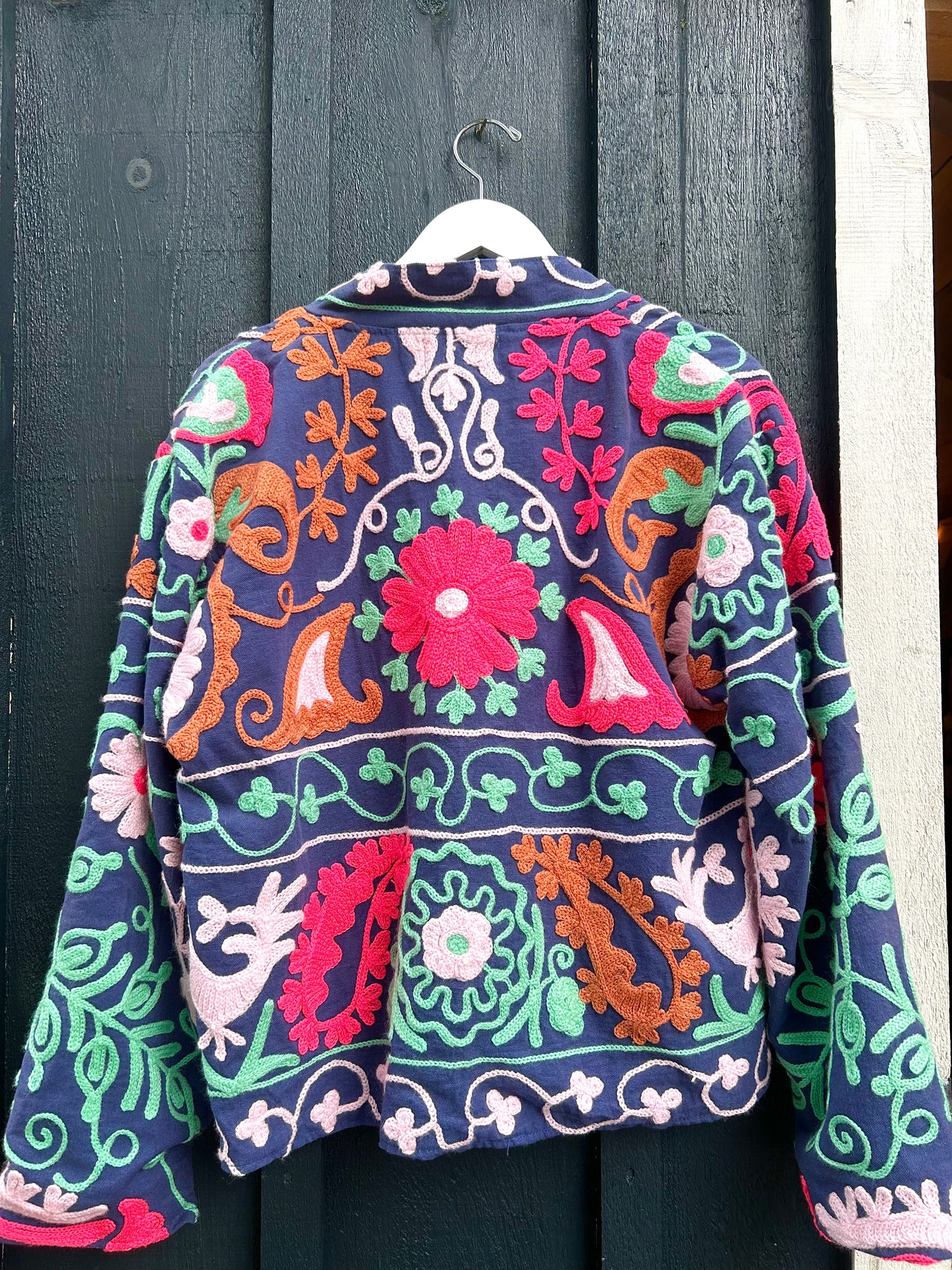 The Paloma Jacket Indigo, Pinks, Green and Gold