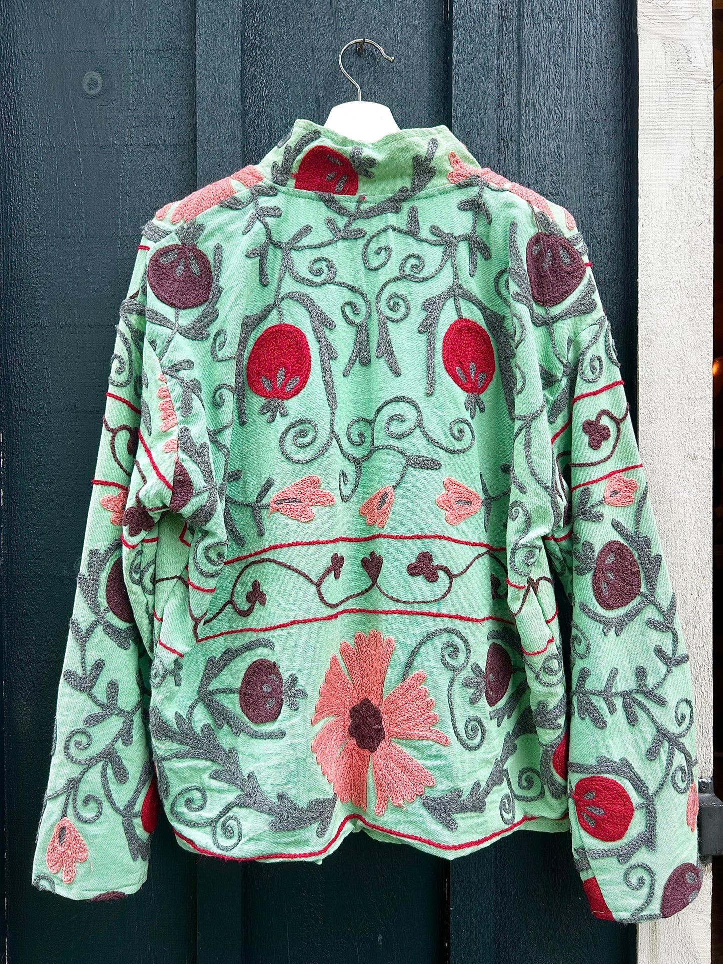 The Isla Jacket Mint Green, Pinks and Greys floral