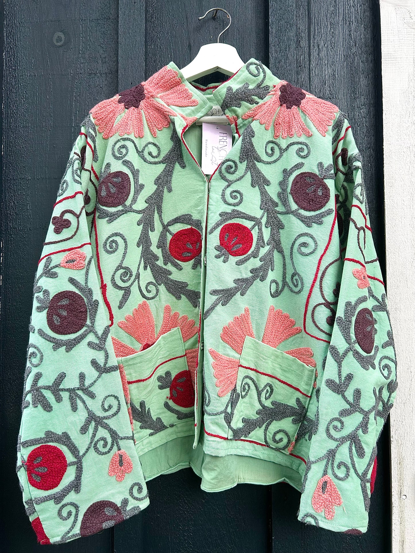 The Isla Jacket Mint Green, Pinks and Greys floral