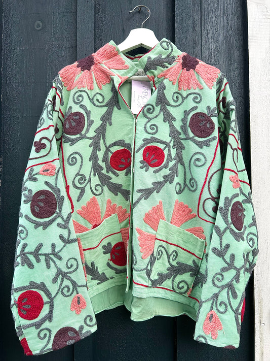 The Isla Jacket Mint Green, Pinks and Greys floral