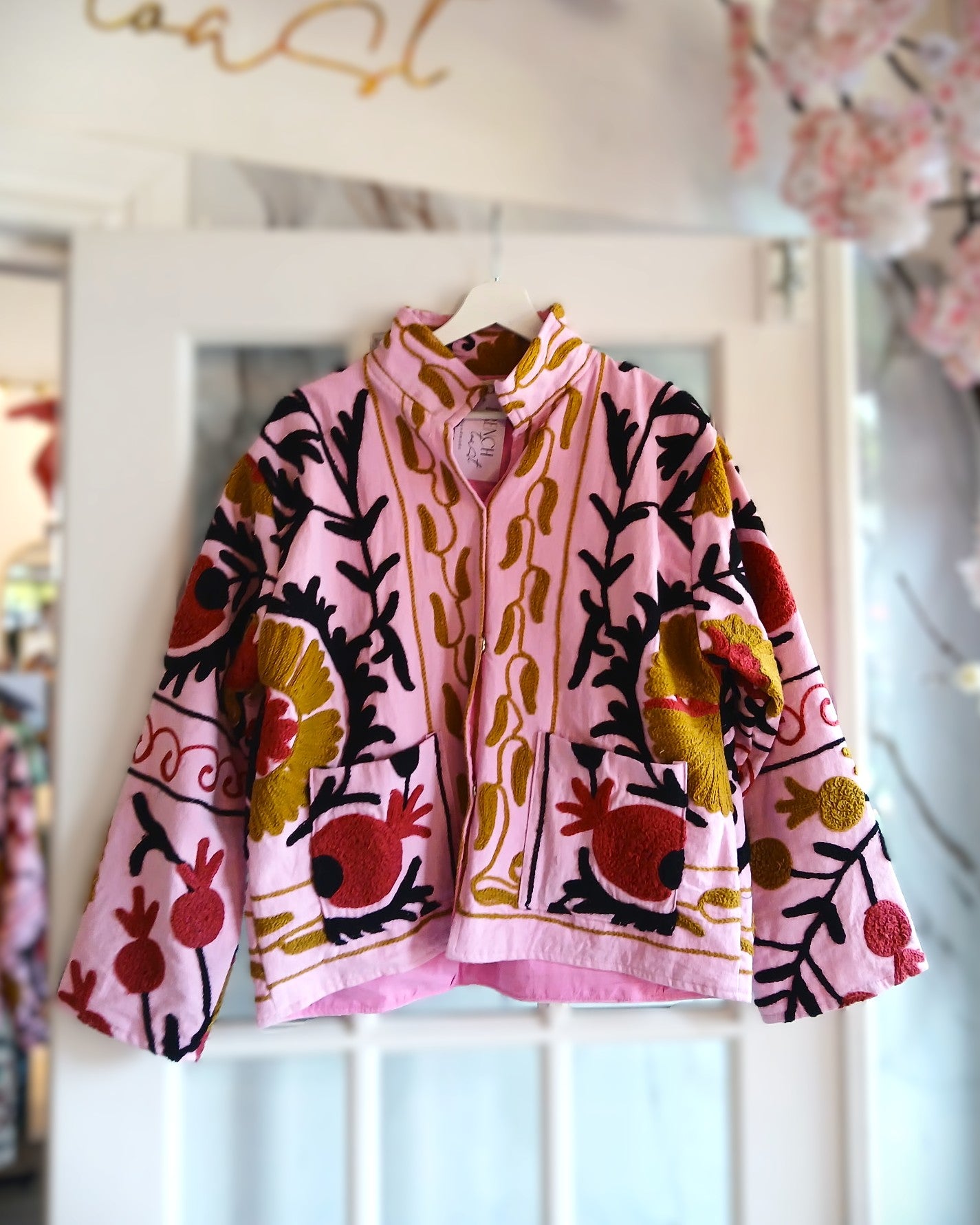 The Isla Jacket Light Pink, Burgundy and Golden