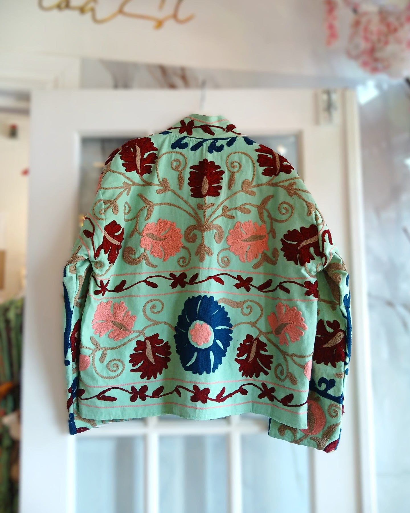 The Isla Jacket Mint Green, Burgundy, Blue and Pink Floral