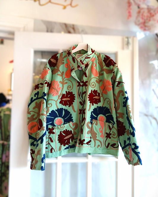 The Isla Jacket Mint Green, Burgundy, Blue and Pink Floral